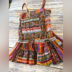 Unique Spectrum Boho Hippie Multicolor Strappy Patchwork Maxi Dress